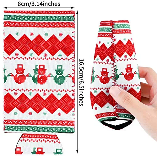 Aneco 12 Pieces Christmas Drink Can Sleeves Christmas Beer Can Sleeves Christmas Holiday Theme Can Coolers Sleeves Christmas Drink Holders for Christmas Party