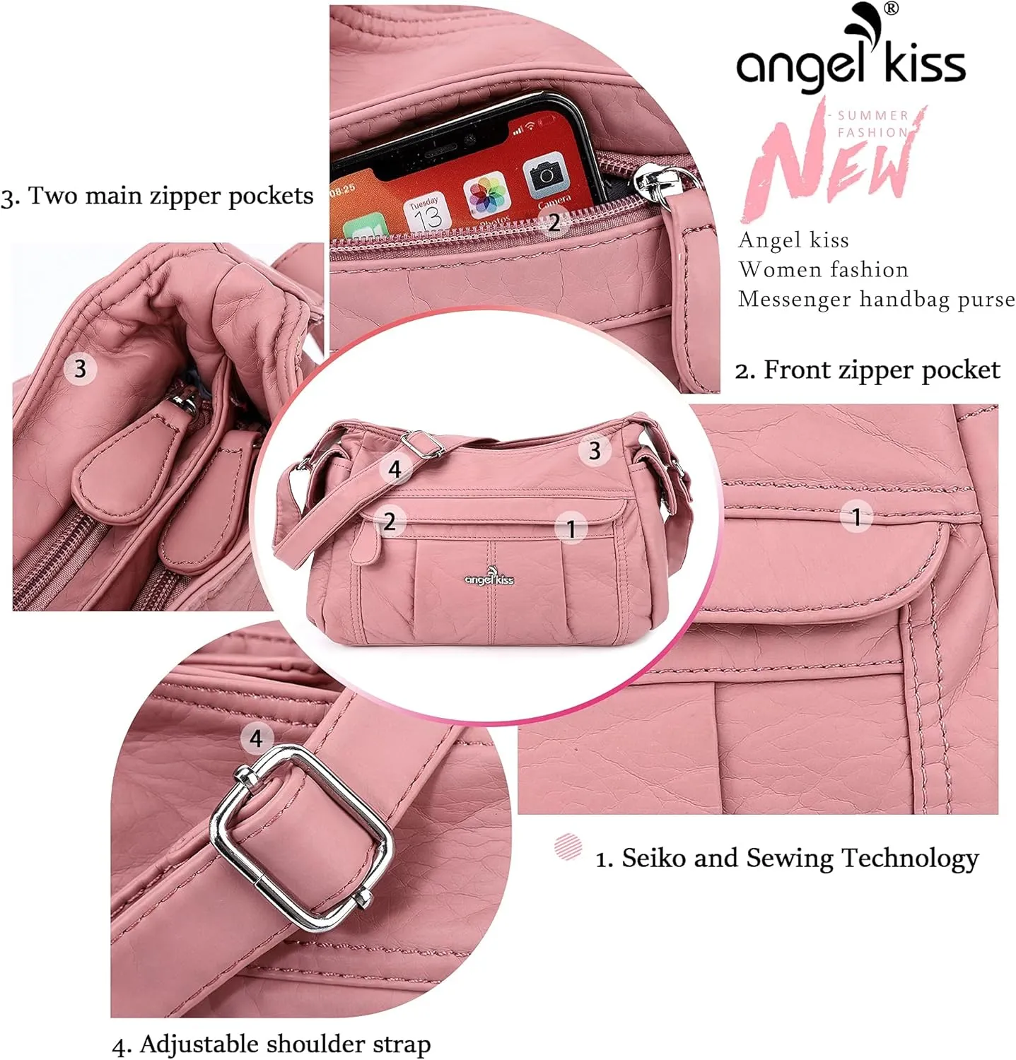 Angelkiss Crossbody Bags for Women, Ladies Shoulder Handbags and Purses Medium Faux Leather Pocketbooks