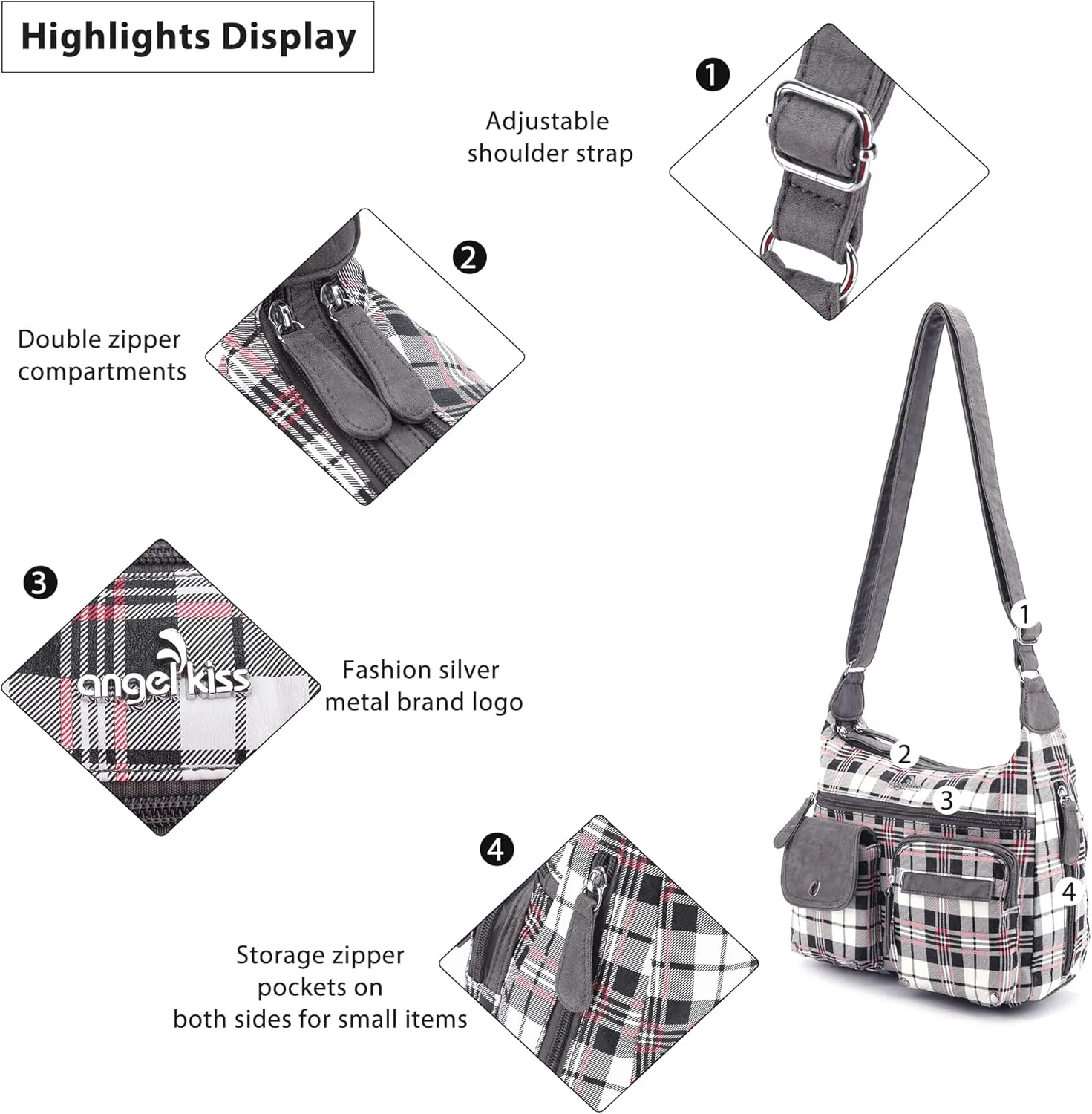 Angelkiss Crossbody Bags for Women, Ladies Shoulder Handbags and Purses Medium Faux Leather Pocketbooks