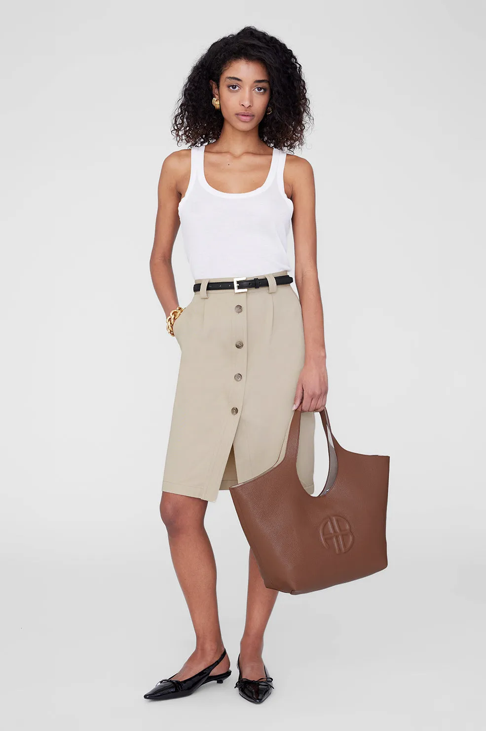 Anine Bing | Medium Lili Tote - Cognac Pebbled