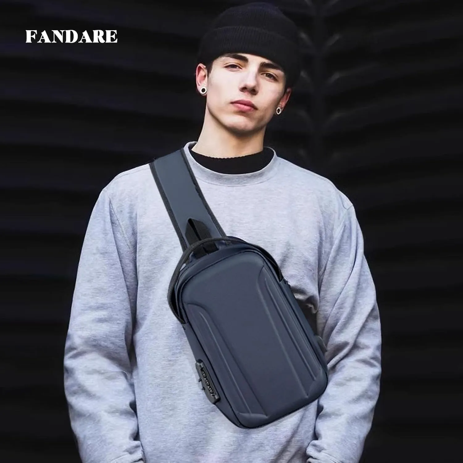 Anti-theft Men Sling Bag Crossbody Chest Messenger Pack with USB