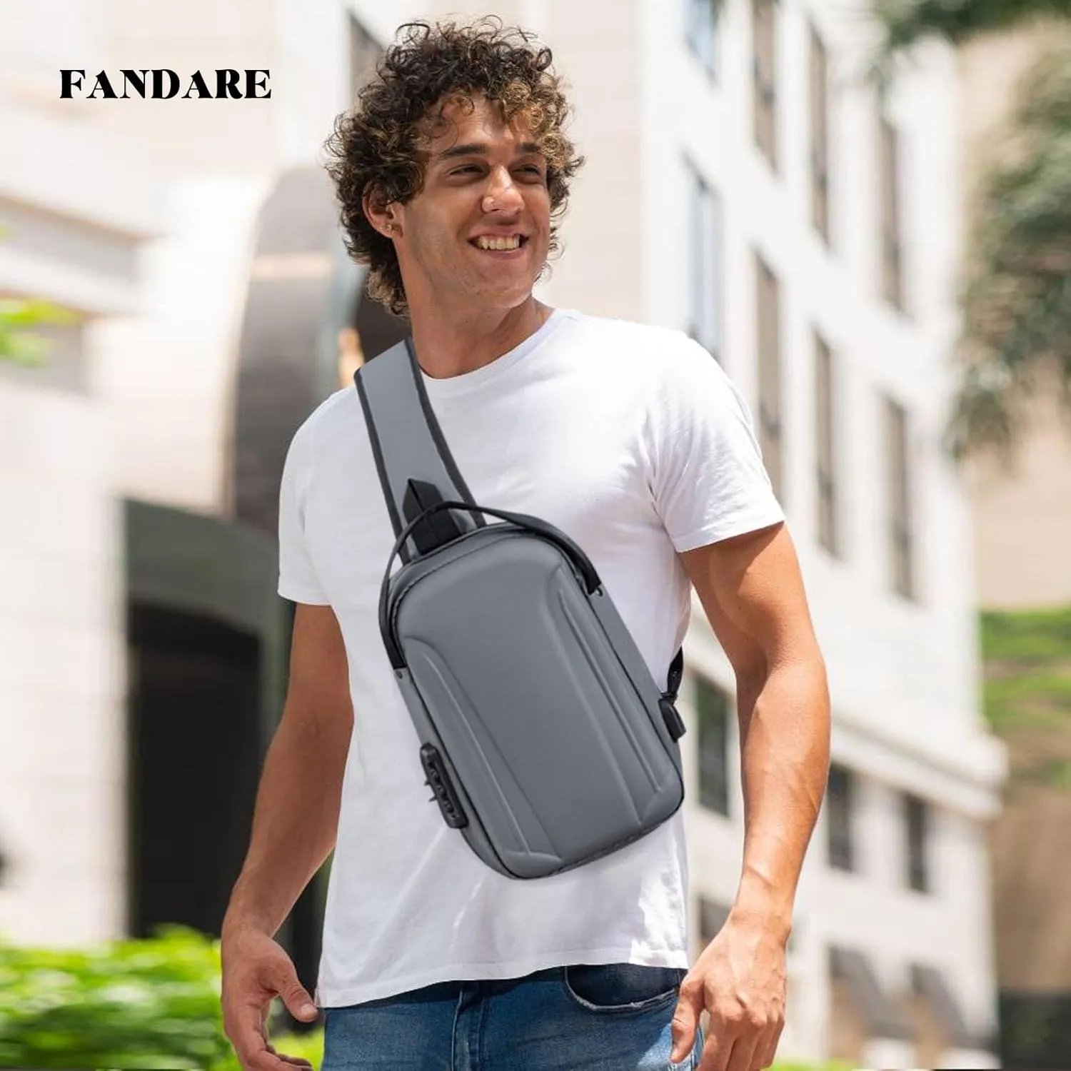 Anti-theft Men Sling Bag Crossbody Chest Messenger Pack with USB