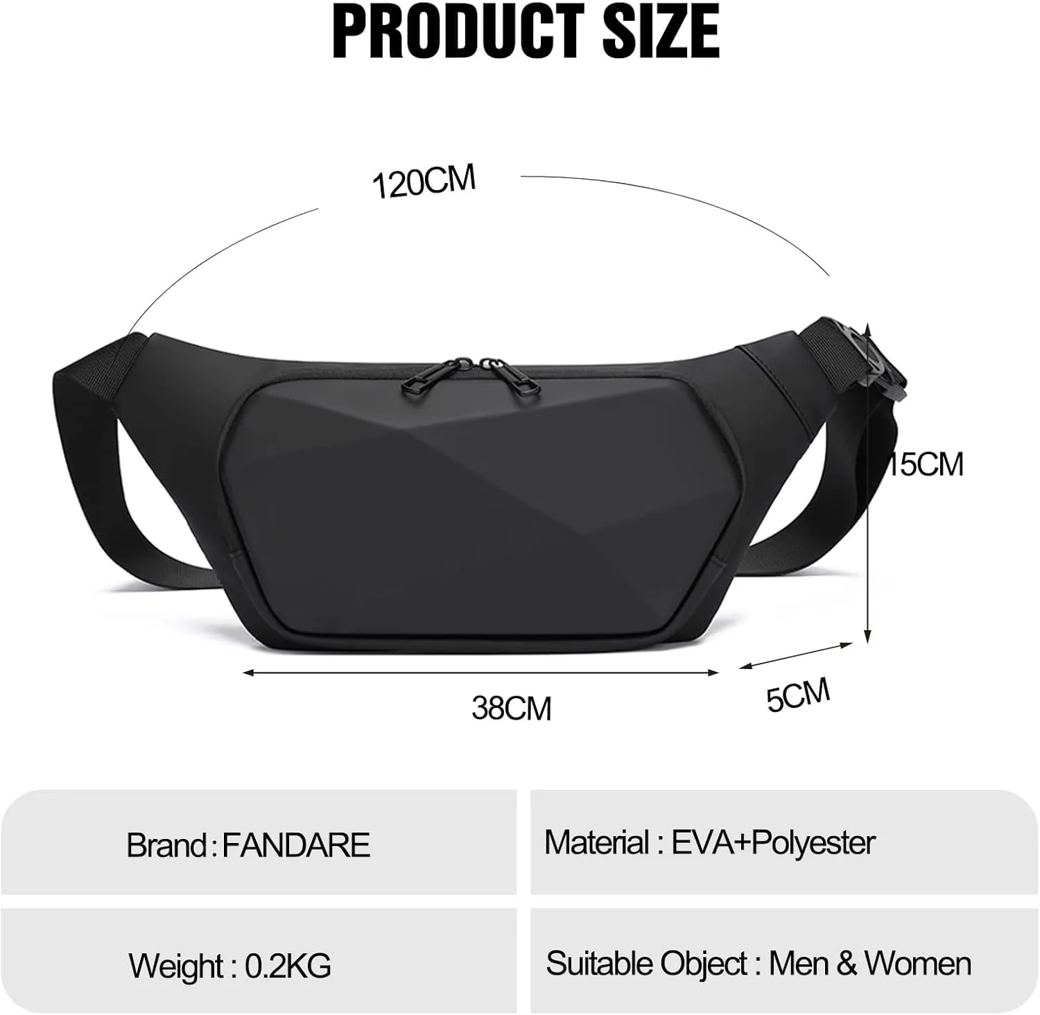 Anti-theft waist pack Men fanny pack Adjustable hip bag Hands-free belt bags Lightweight waist pouch Sling One-strap Daypacks for Hiking Cycling Outdoor Travel Flex Bags Polyester Black