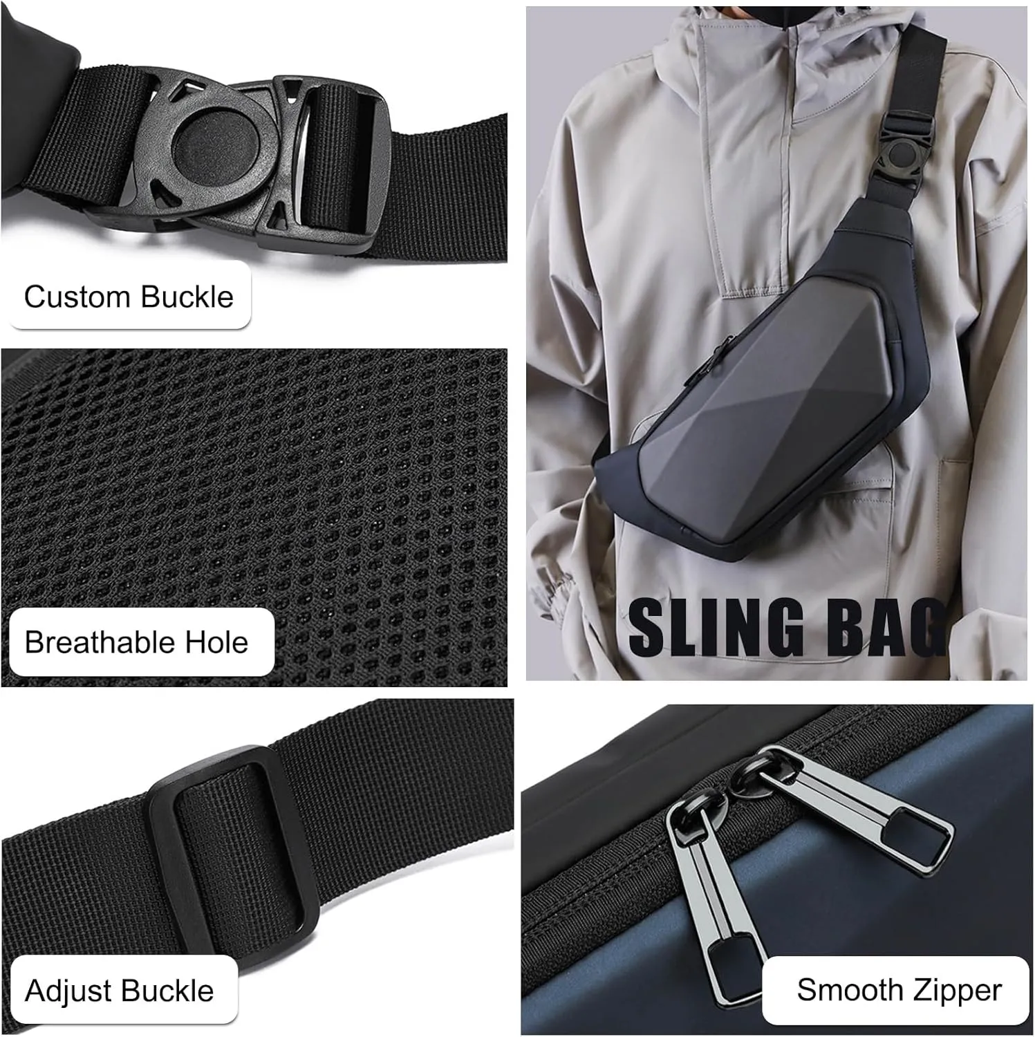 Anti-theft waist pack Men fanny pack Adjustable hip bag Hands-free belt bags Lightweight waist pouch Sling One-strap Daypacks for Hiking Cycling Outdoor Travel Flex Bags Polyester Blue