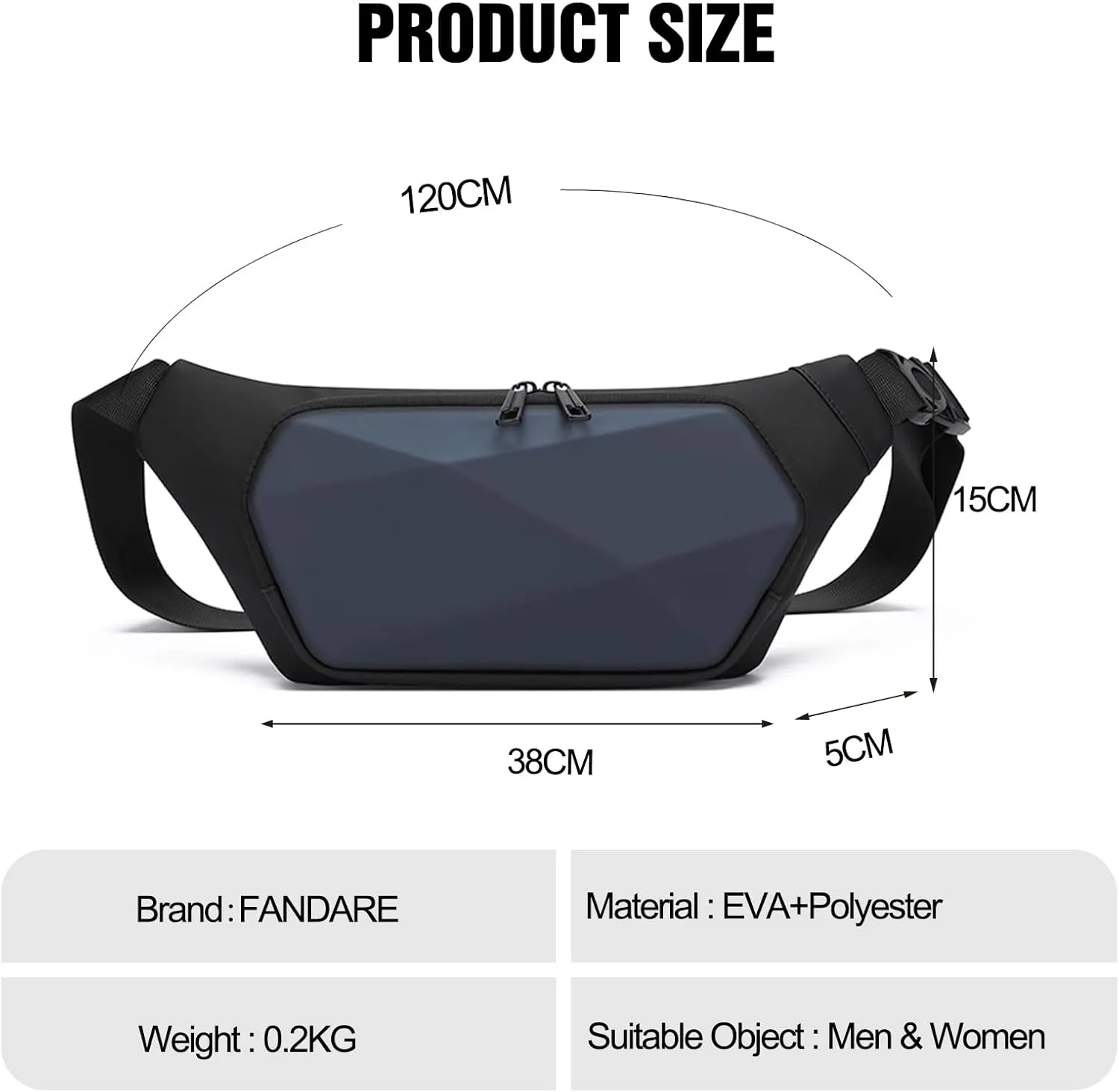 Anti-theft waist pack Men fanny pack Adjustable hip bag Hands-free belt bags Lightweight waist pouch Sling One-strap Daypacks for Hiking Cycling Outdoor Travel Flex Bags Polyester Blue