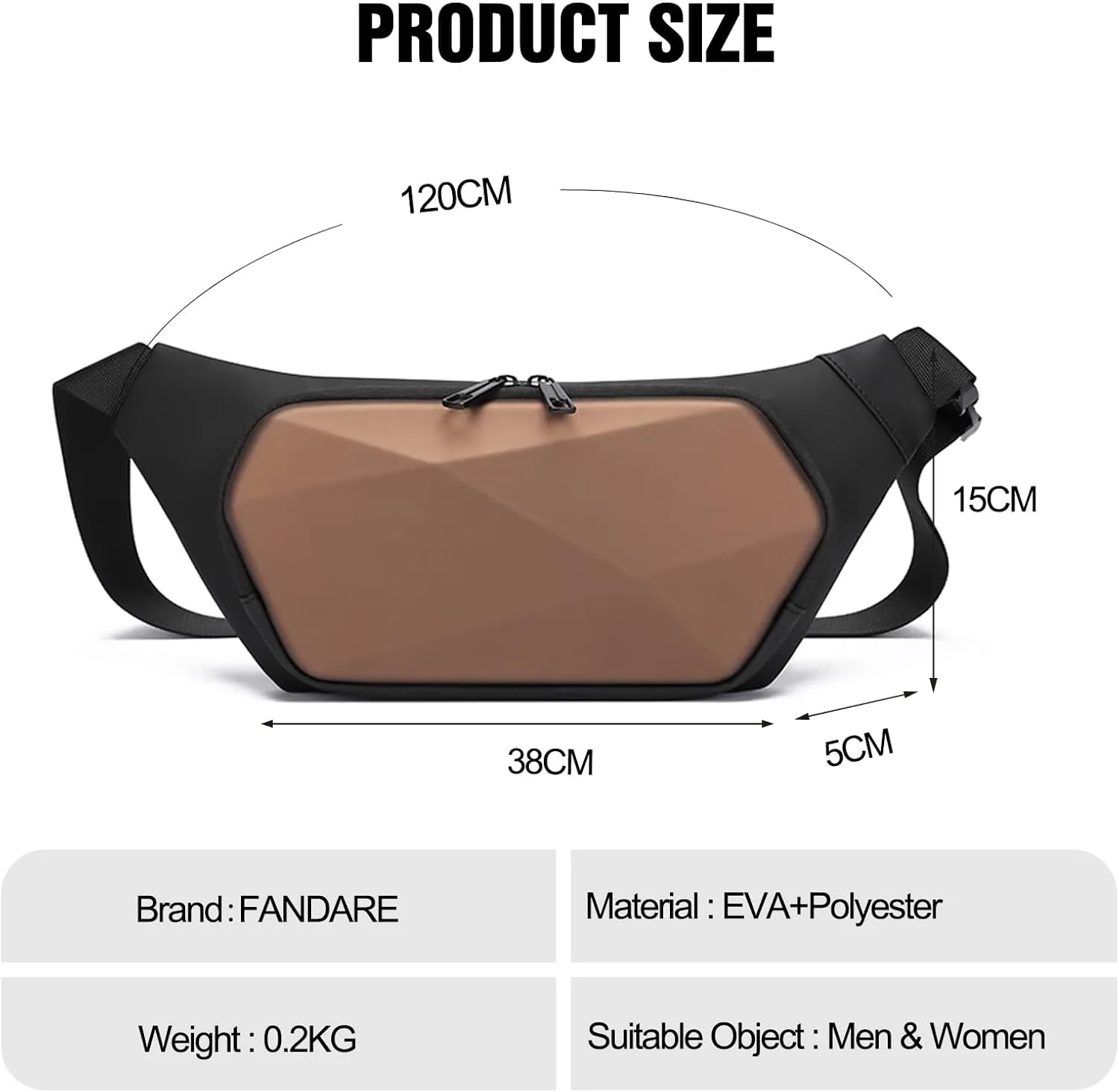 Anti-theft waist pack Men fanny pack Adjustable hip bag Hands-free belt bags Lightweight waist pouch Sling One-strap Daypacks for Hiking Cycling Outdoor Travel Flex Bags Polyester Brown