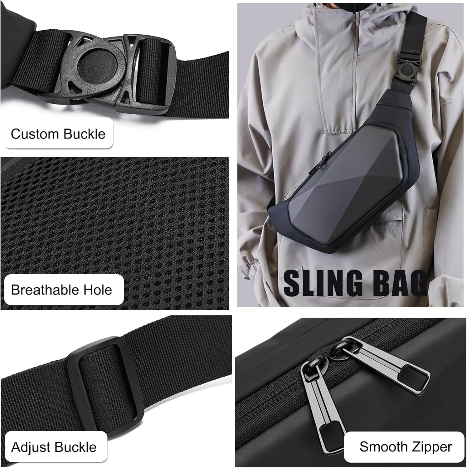 Anti-theft waist pack Men fanny pack Adjustable hip bag Hands-free belt bags Lightweight waist pouch Sling One-strap Daypacks for Hiking Cycling Outdoor Travel Flex Bags Polyester Brown