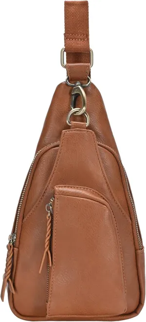 Antik Kraft Tasha Crossbody Sling (Tan) | Vegan Leather Crossbody Bag for Women with 16-20" Strap | Sling Bags for Women with Durable Antique Brass Hardware | 7in x 2.5in x 12.5in |