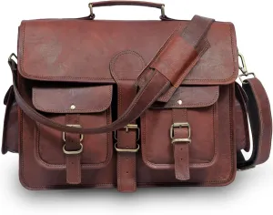 ANUENT 16" Brown Genuine Leather Briefcase for Men Vintage Mens Messenger Bag Leather Laptop Satchel Shoulder Book Bag