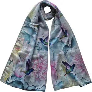 Anuschka Chiffon Scarf - With Original Printed Artwork - Rainbow Birds - 24" x 72"