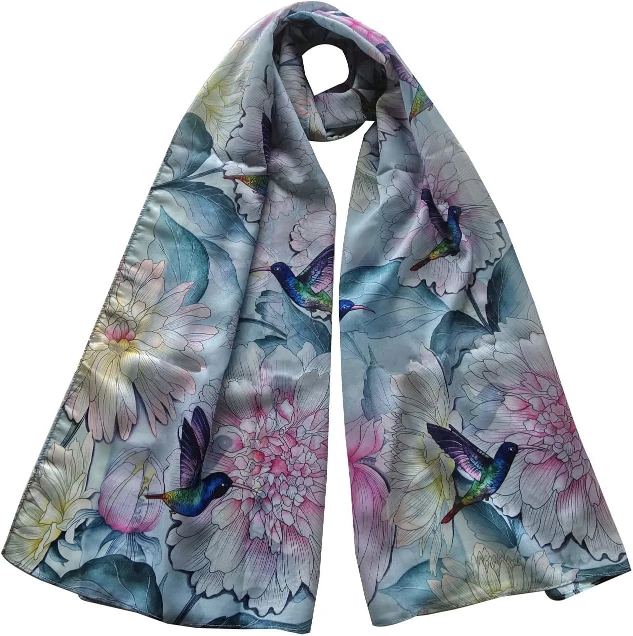 Anuschka Chiffon Scarf - With Original Printed Artwork - Rainbow Birds - 24" x 72"