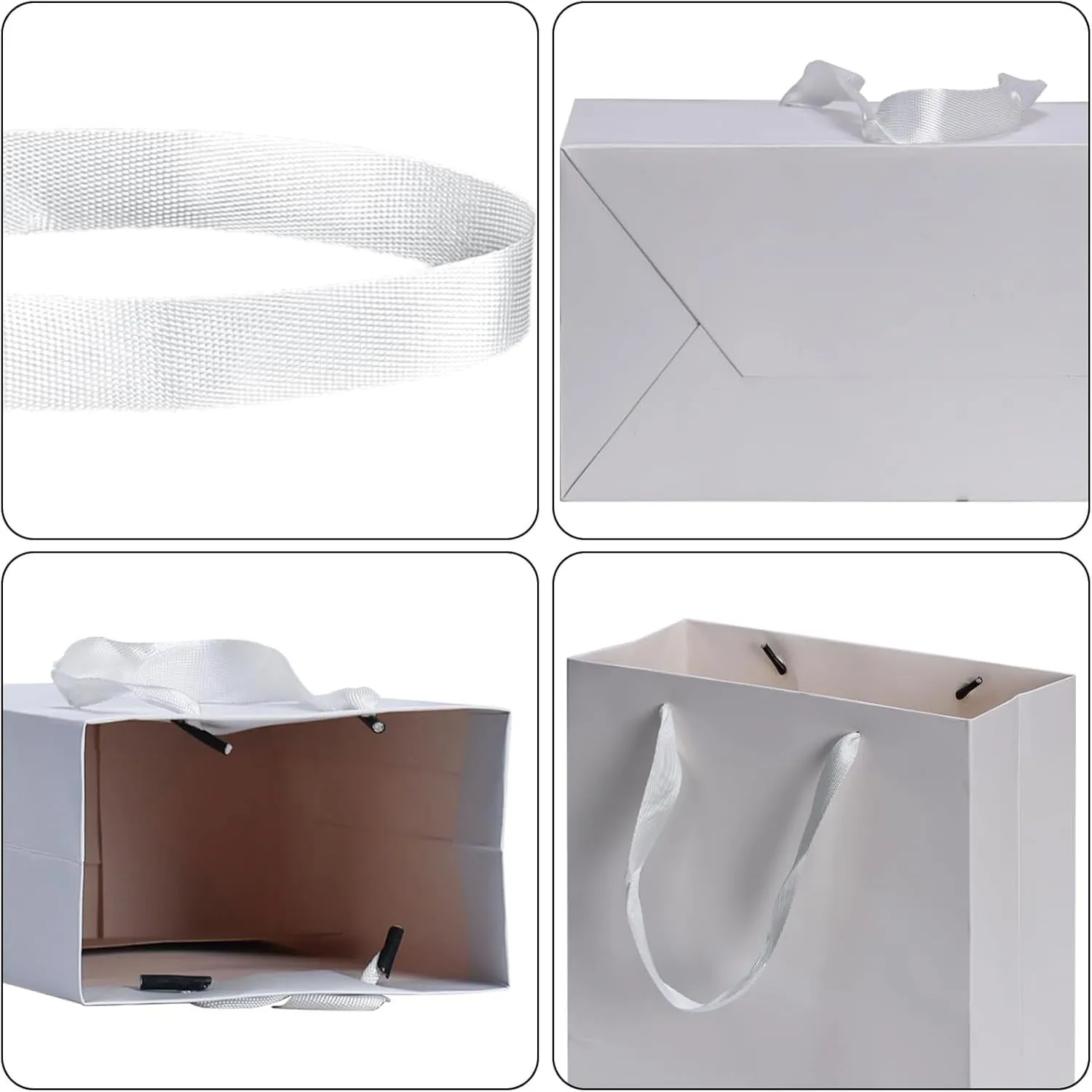 Aosric White Gift Bags with Handles, 30 Pcs 10"x5"x13" Durable, Reusable, Foldable Medium Cardstock Paper Bags for Party Favors, Christmas, Baby Shower, Birthday, Wedding, Shopping, and Retail Use