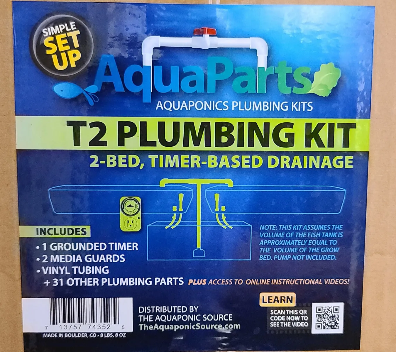 Aquaponics Plumbing Kit AquaParts T2 Build 2-Bed System Free Shipping Over $199