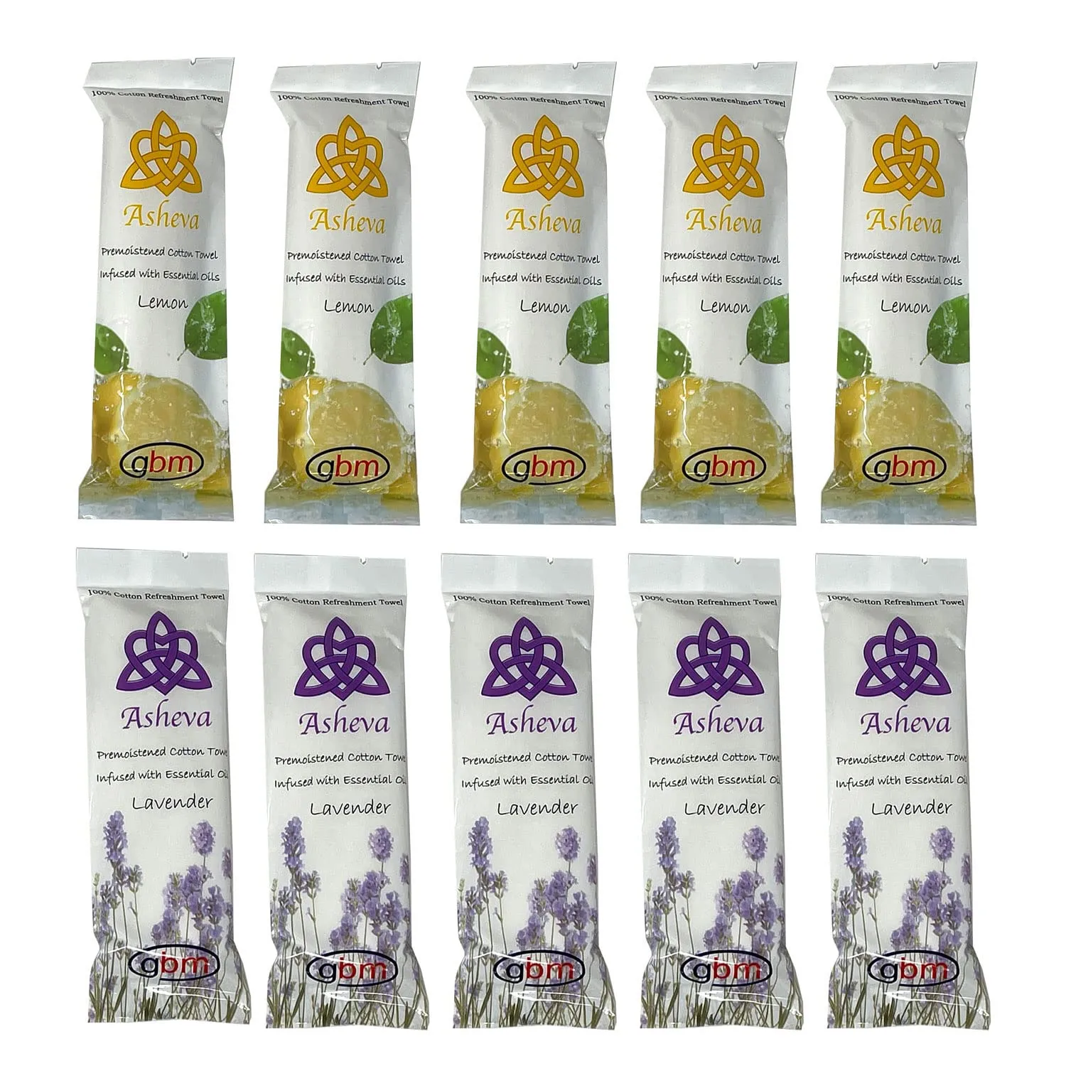 Asheva 8" x 9" Individually Wrapped Oshibori Disposable Towels - Luxurious Moist Cotton Hot/Cold Refreshment Towel - Lavender, Lemon, or Tea Tree Scents - Perfect for Spa, Travel, Dining & Events