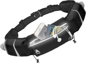 Athlé Running Belt - 2 10oz Water Bottles, Large Fanny Pack Pocket Fits All Phones and Wallet, Bib Fasteners, Adjustable One Size Fits All Waist Band, Key Clip, 360° Reflective