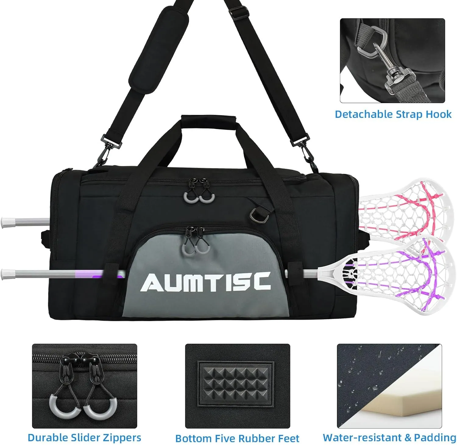 AUMTISC Lacrosse Bag Backpack 65L / 75L, 2 Stick Holders, Separate Cleats Compartment, Adjustable Shoulder Straps, Large Capacity to Holds All Lacrosse Equipment