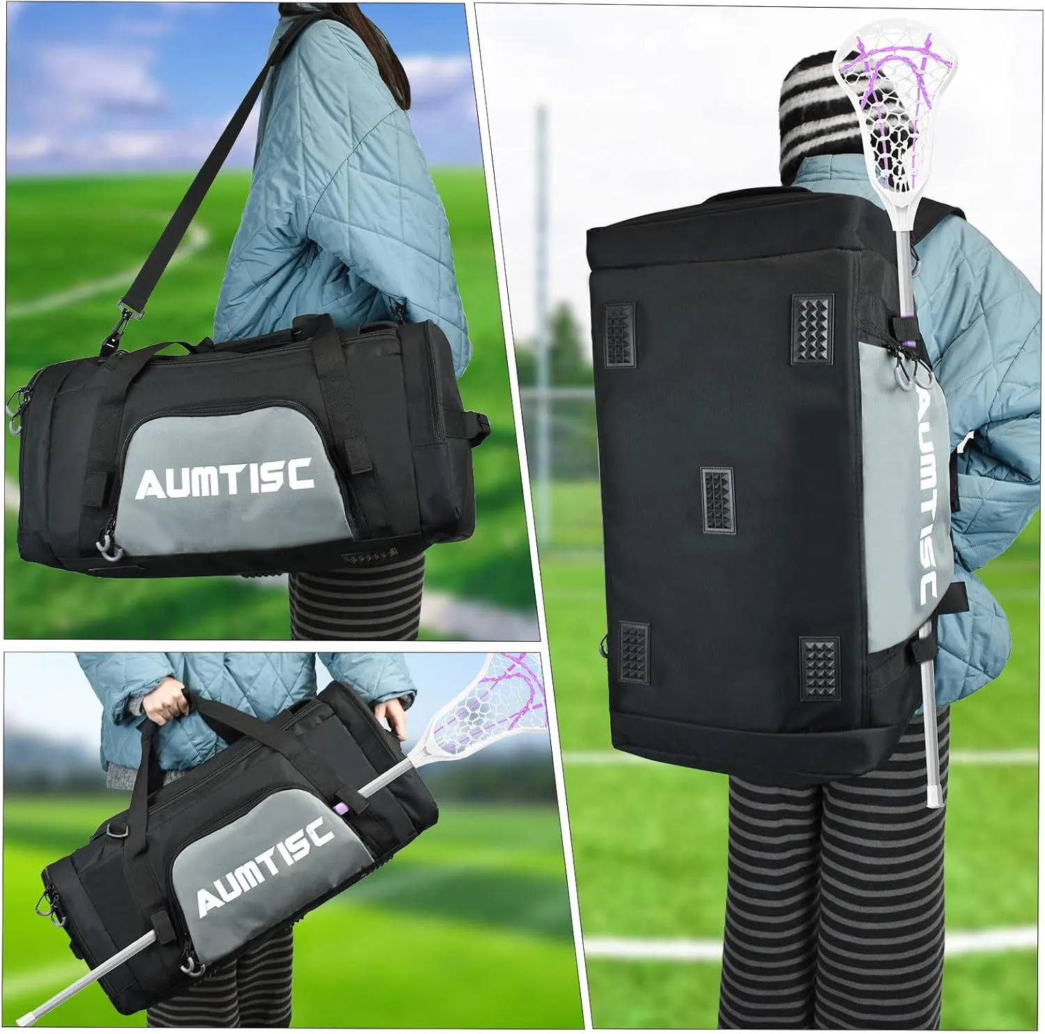 AUMTISC Lacrosse Bag Backpack 65L / 75L, 2 Stick Holders, Separate Cleats Compartment, Adjustable Shoulder Straps, Large Capacity to Holds All Lacrosse Equipment