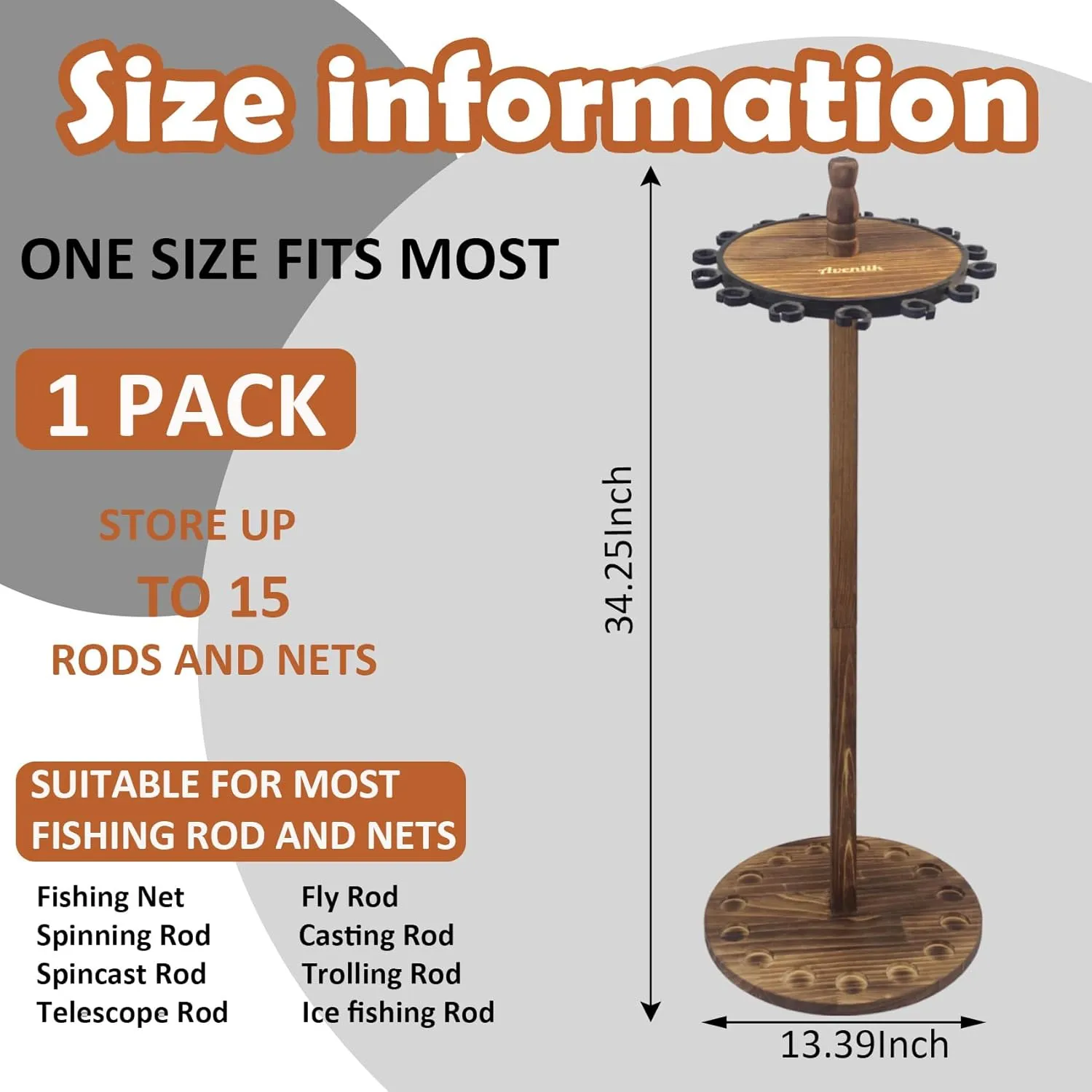 Aventik Fishing Rod Holders for Garage, Floor Stand Holds up to 15&16 Rods Wood Fishing Gear Equipment Storage Organizer, Fishing Pole Rack(15s Rod Rack)