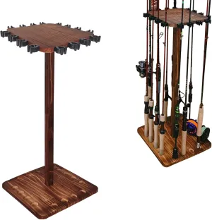 Aventik Fishing Rod Holders for Garage, Floor Stand Holds up to 15&16 Rods Wood Fishing Gear Equipment Storage Organizer, Fishing Pole Rack(16s Rod Rack)