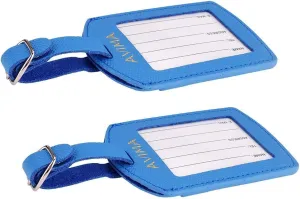 AVIMA Luxury Handcrafted Saffiano Leather Travel Suitcase Luggage Bag Tags 2pcs Set