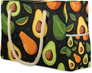 Avocado Large Beach Tote Bag Women Waterproof Sandproof Zipper Fruit Avocado Beach Bag for Pool Gym Grocery Travel with Wet Pocket