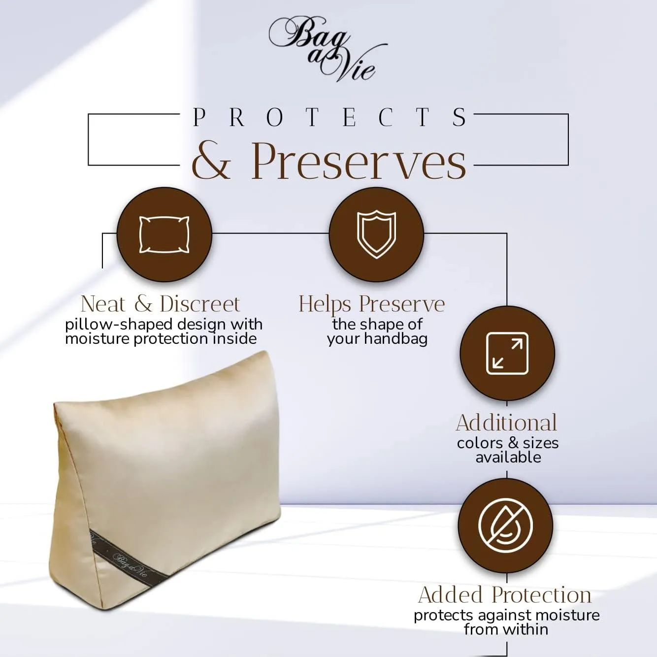 Bag-a-Vie Luxury Handbag Shaper Insert - Champagne - Pillow Purse Accessories for Women's Purses - Kelly 35