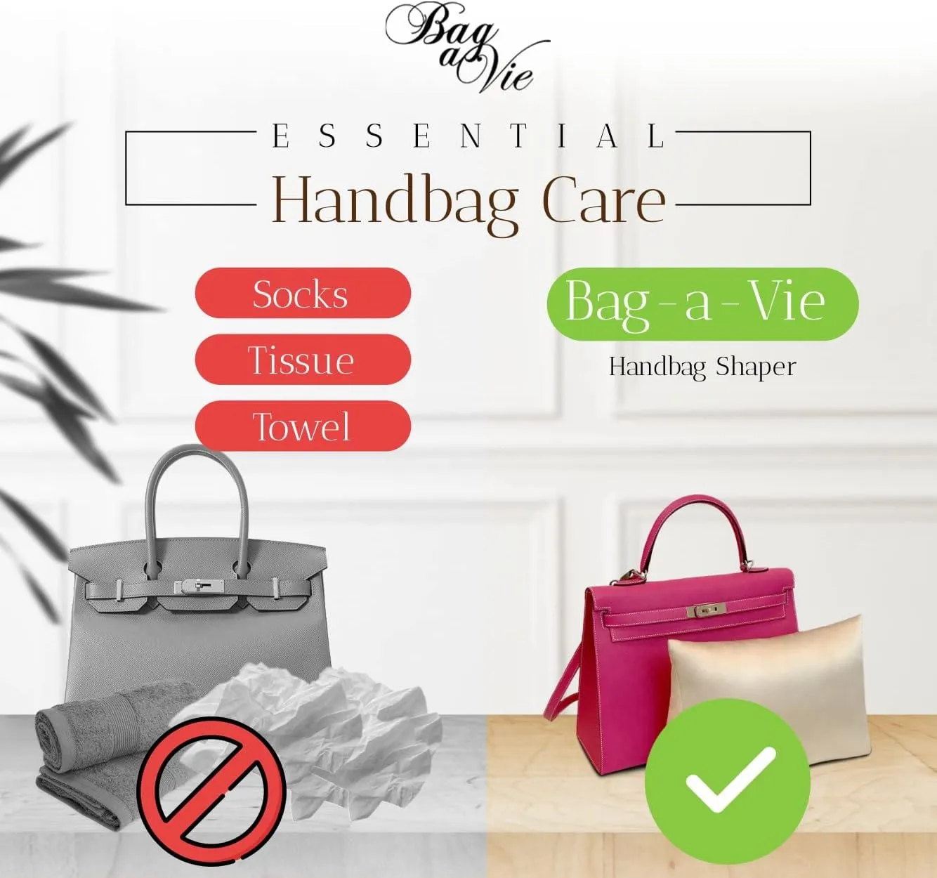 Bag-a-Vie Luxury Handbag Shaper Insert - Champagne - Pillow Purse Accessories for Women's Purses - Kelly 35