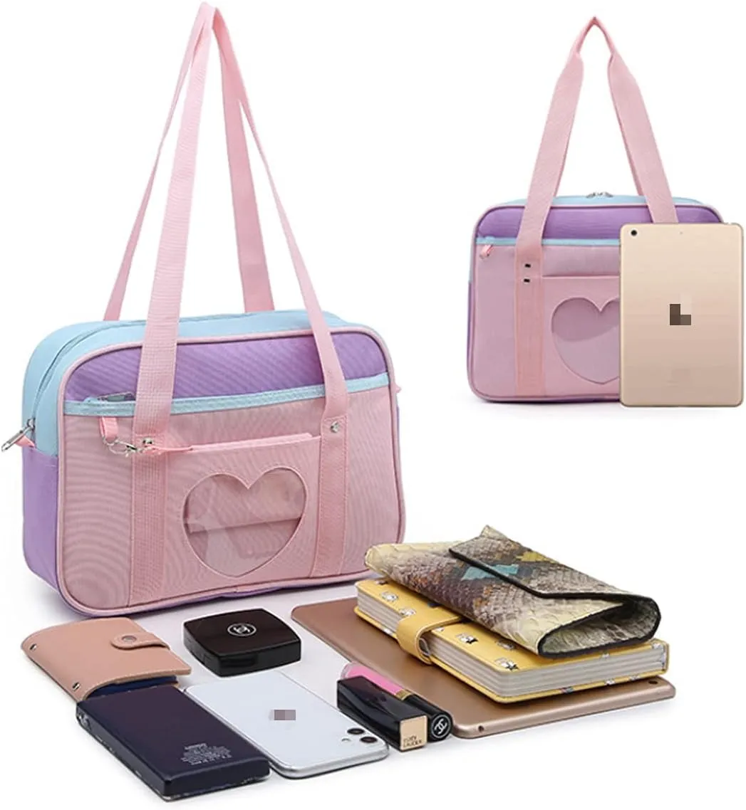 Bag Heart Shape Window Japanese-style Handbag JK Bag Women Duffle Purse Anime Satchels for Lolita Comic DIY Cosplay