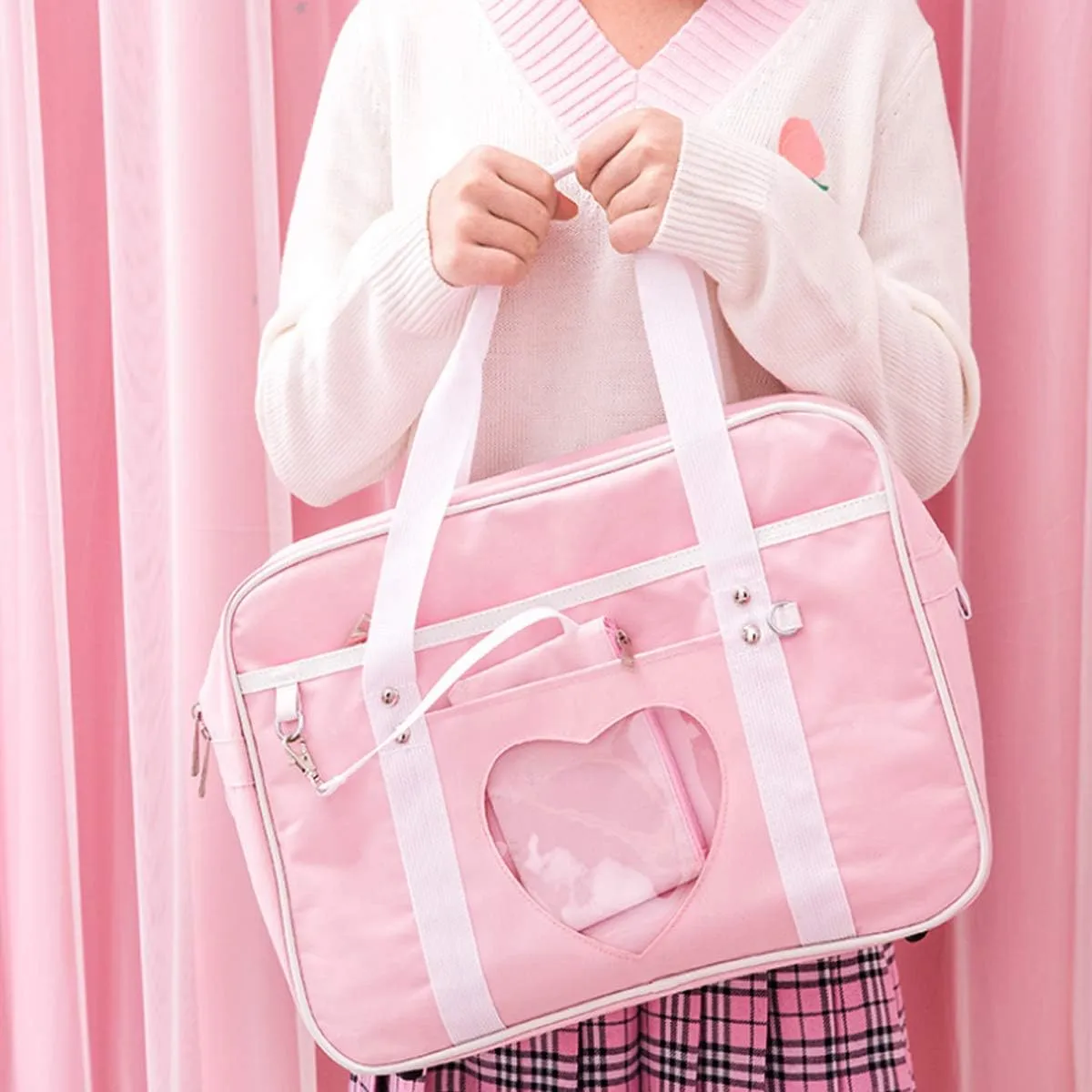 Bag Heart Shape Window Japanese-style Handbag JK Bag Women Duffle Purse Anime Satchels for Lolita Comic DIY Cosplay