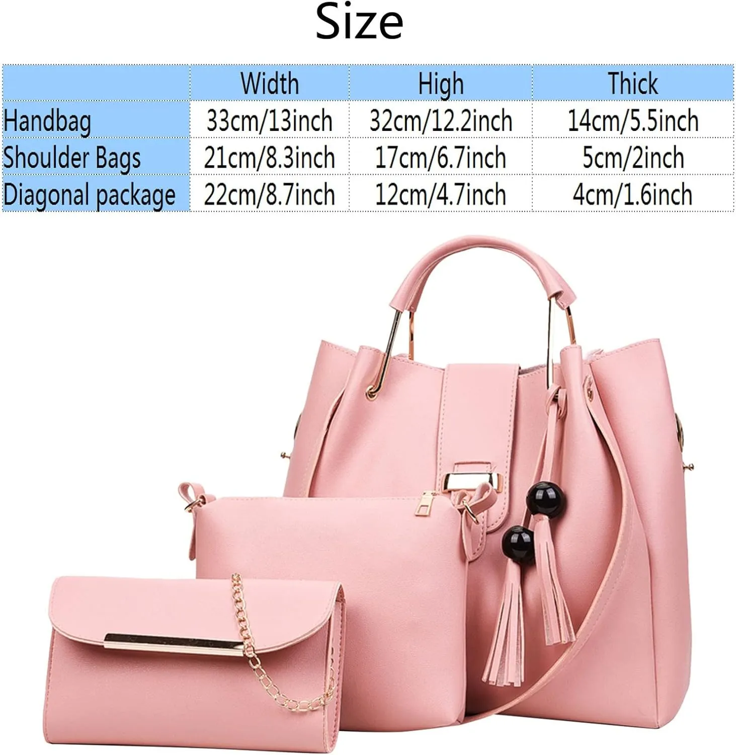 Beach Tote Bag 4 Packet Leather Solid Color Handbags Shoulder Bags Crossbody Hobo Bags Card Purse Work Travel Essential A