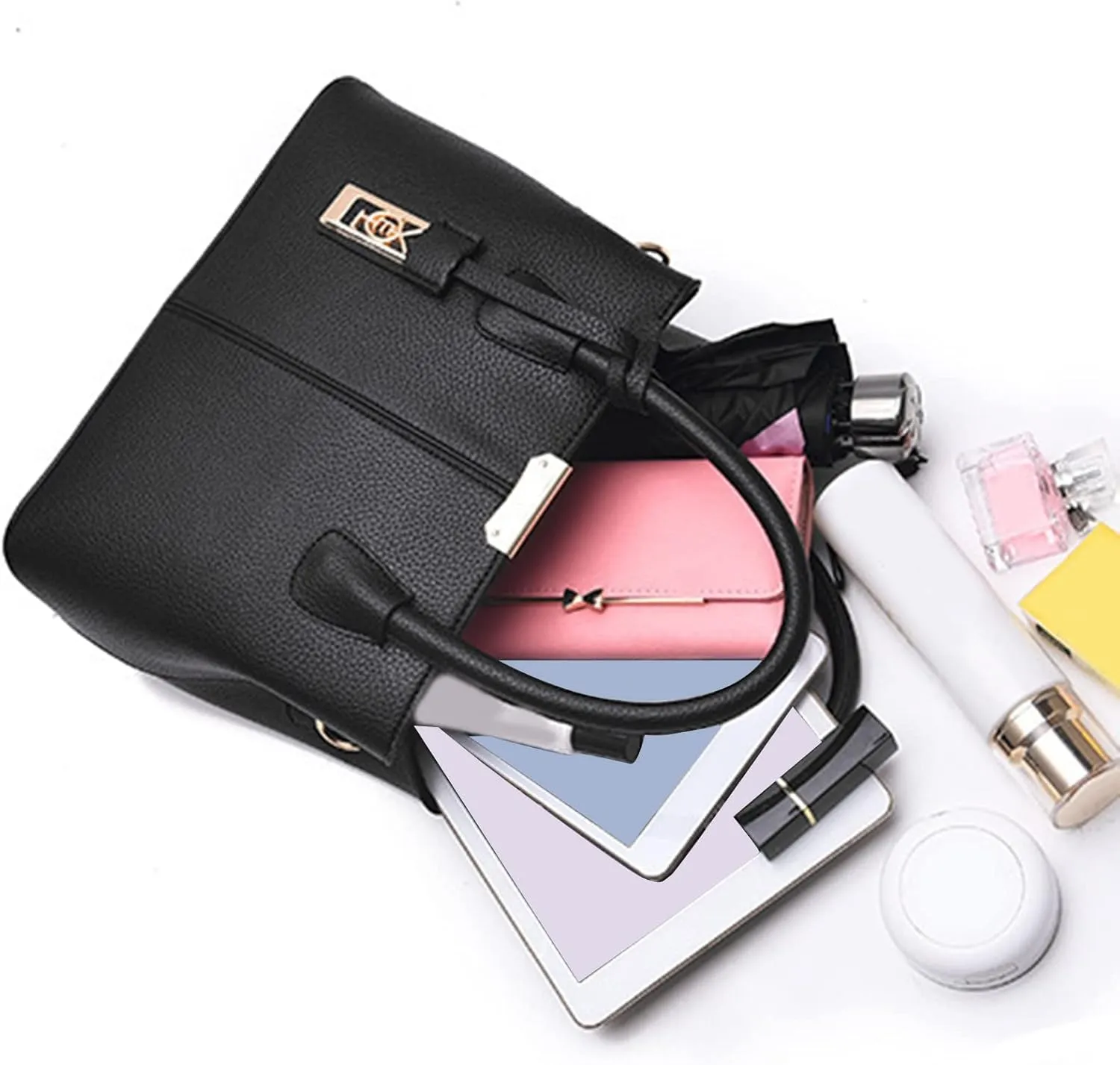 Beach Tote Bag 4 Packet Leather Solid Color Handbags Shoulder Bags Crossbody Hobo Bags Card Purse Work Travel Essential J
