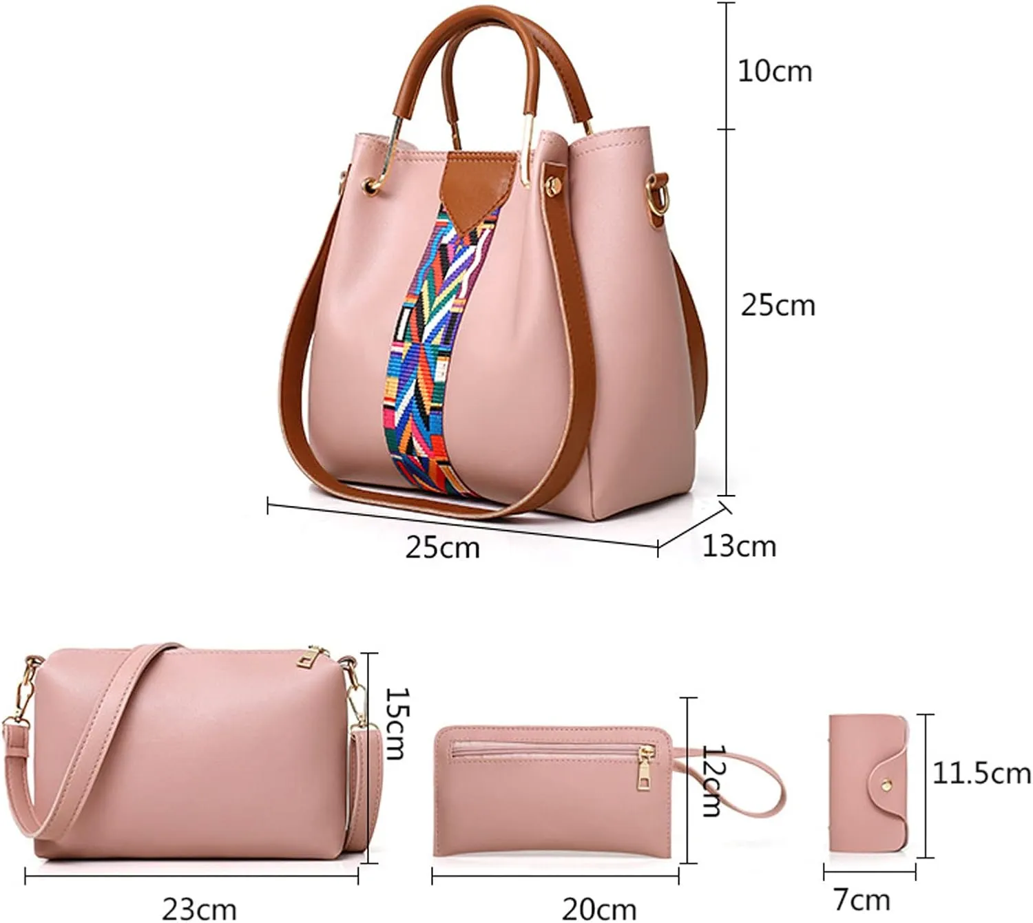 Beach Tote Bag 4 Packet Leather Solid Color Handbags Shoulder Bags Crossbody Hobo Bags Card Purse Work Travel Essential M