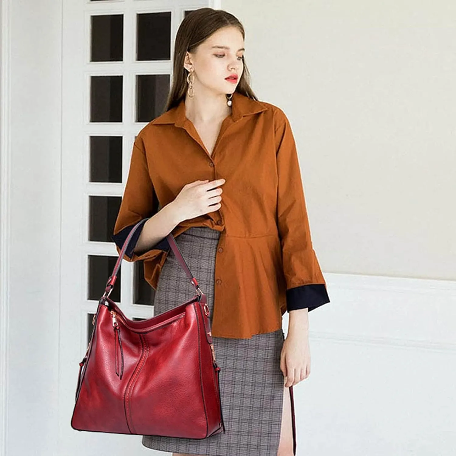Beach Tote Bag 4 Packet Solid Color Leather Handbags Shoulder Bags Crossbody Hobo Bags Card Purse Work Travel Essential L