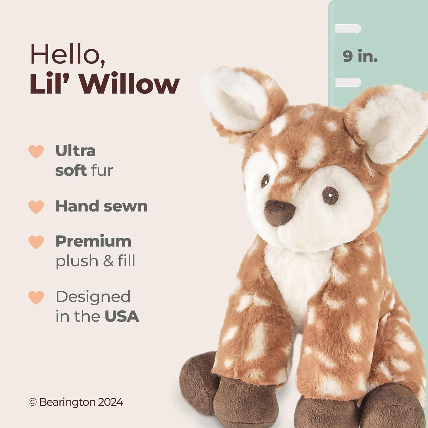 Bearington Lil' Willow Plush Fawn Stuffed Animal, 9 inches