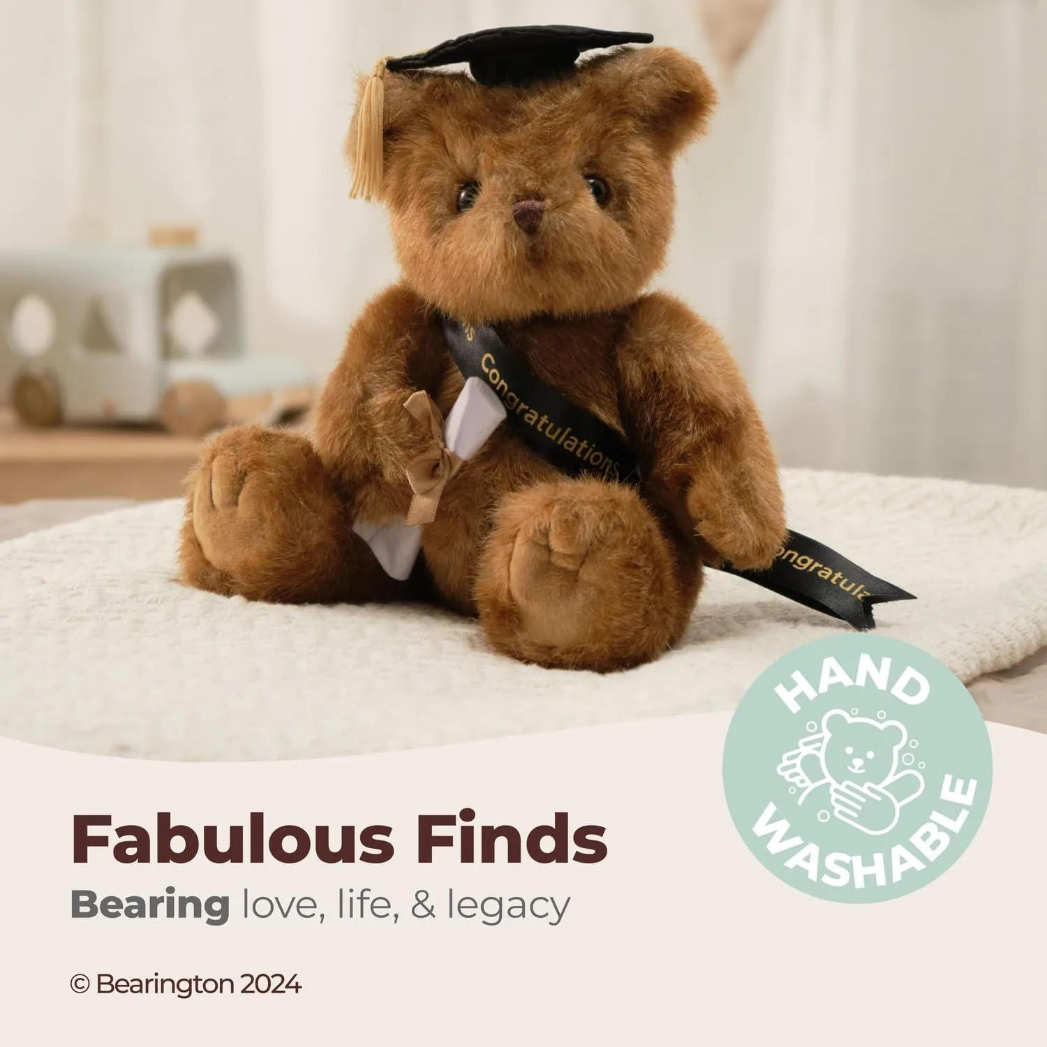 Bearington Smarty Class of 2025 Graduation Plush Teddy Bear Stuffed Animal, Black Cap, 10 Inch