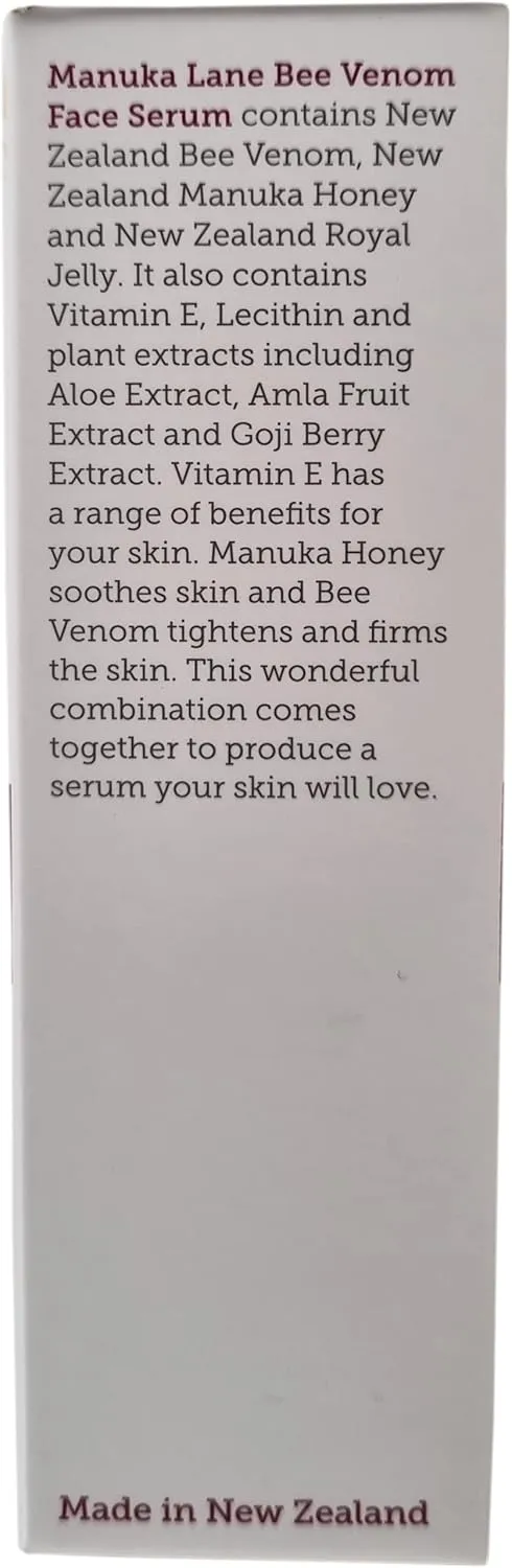 Bee Venom Face Serum for Face and Neck with Manuka Honey, Goji Extract and Vitamin E | Plant Based Formula | Carefully formulated to keep your skin young and healthy!