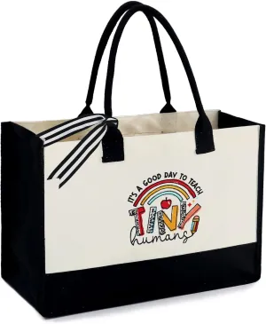 BeeGreen Gift Basket Monogram Initial Canvas Tote Bag with Pocket Embroidery Personalized Tote for Mom Teacher Friend