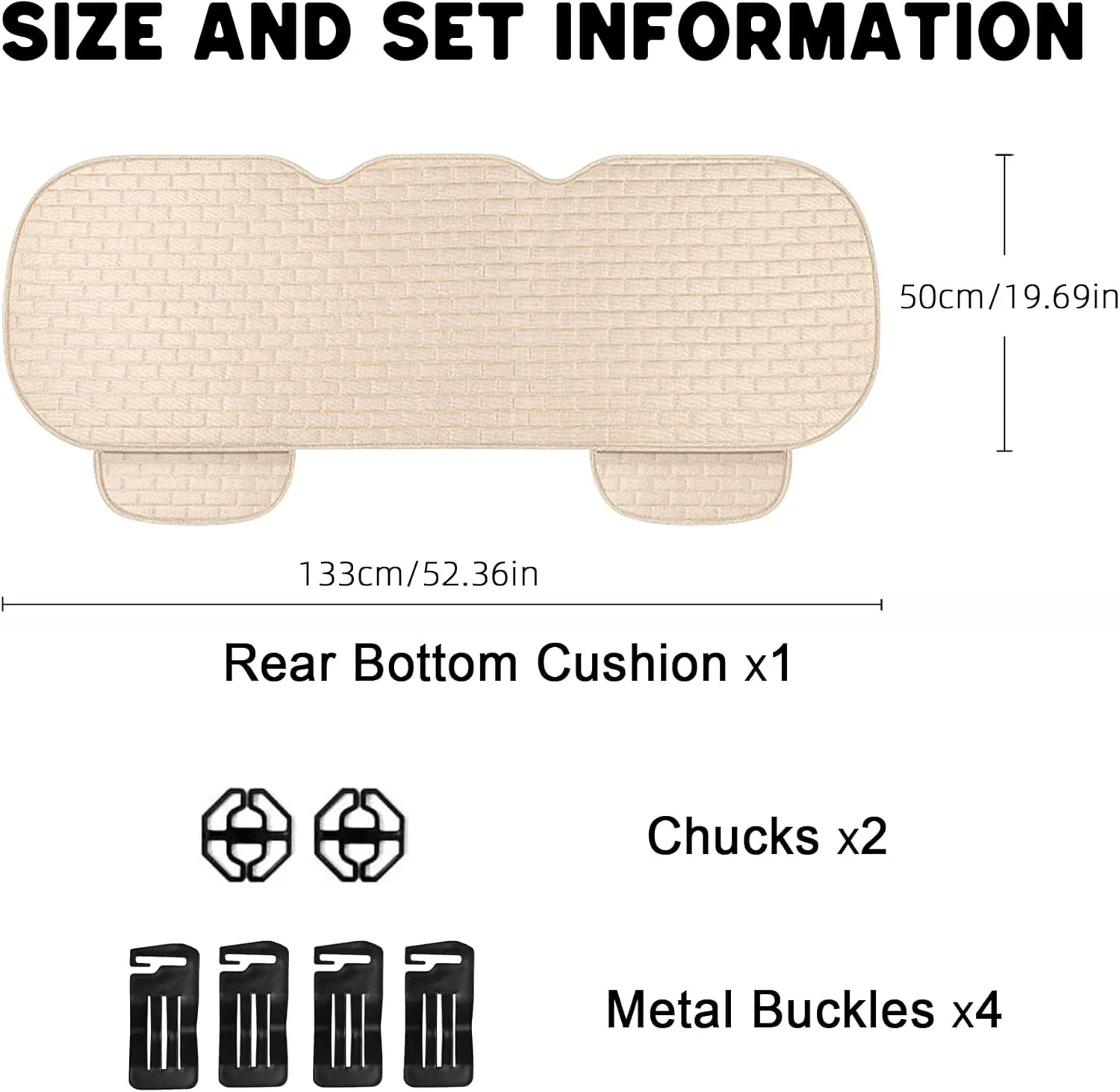 Beige Back Seat Cover, Rear Car Seat Cover for Cars Truck SUV,Seat Covers with Storage Pocket,Bottom Auto Seat Cushion Pad Mat for Most Vehicles-Beige,! Pcs