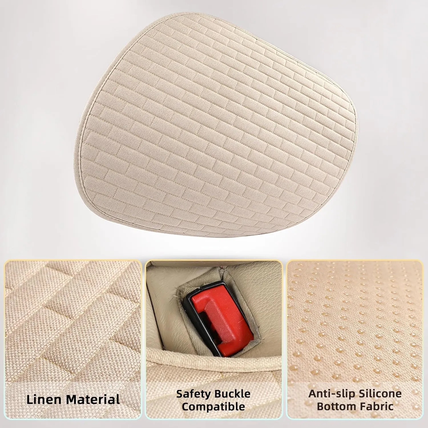 Beige Back Seat Cover, Rear Car Seat Cover for Cars Truck SUV,Seat Covers with Storage Pocket,Bottom Auto Seat Cushion Pad Mat for Most Vehicles-Beige,! Pcs