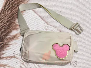 Beige Chenille Mouse Belt Bag
