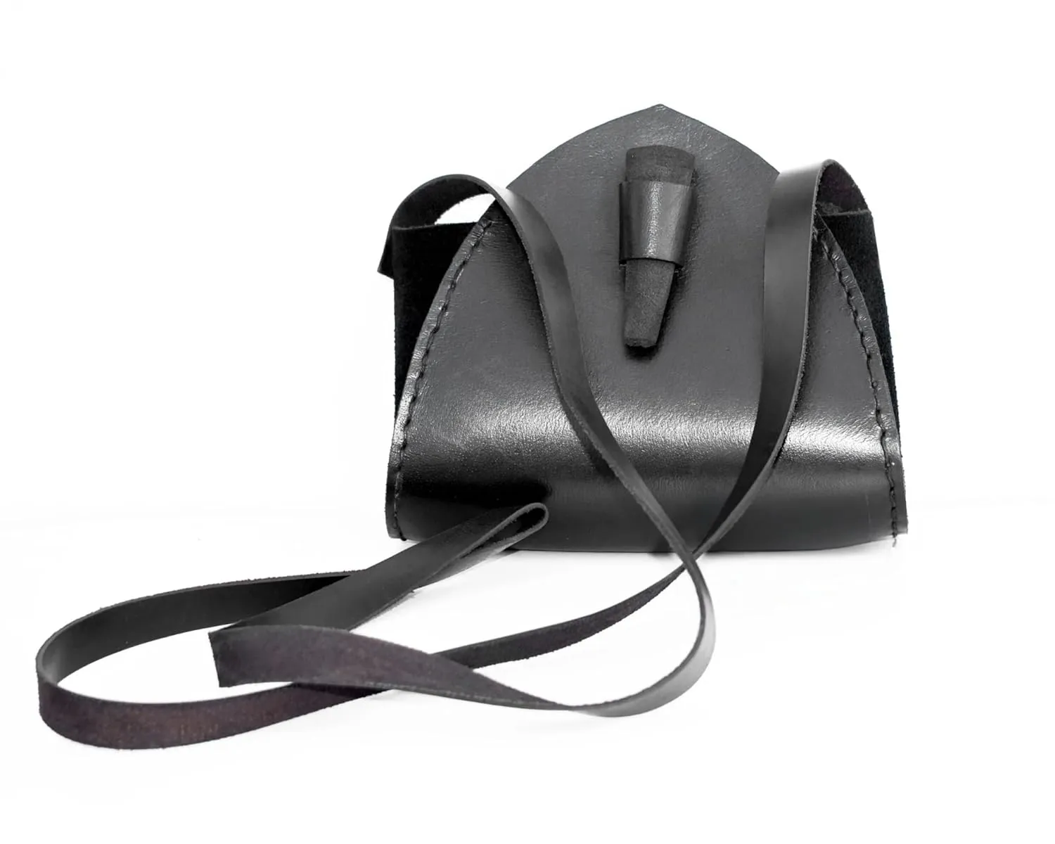 Black Medieval Leather Shoulder Bag – Handmade Vintage Pouch for Renaissance & LARP Costumes.
