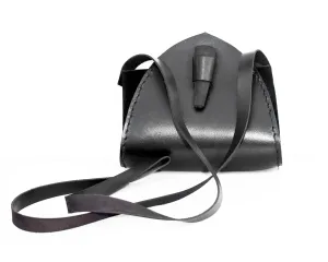 Black Medieval Leather Shoulder Bag – Handmade Vintage Pouch for Renaissance & LARP Costumes.