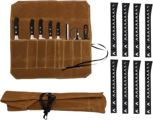 BLIRITEL Knife Roll, Waxed Canvas Chef Knife Roll Bag, 8 Knife Slots for Cutlery Knives, Portable Knife Bag Knives Pouch Holder protectors with 8 PCS Knife Sheath for Kitchen Travel Camping