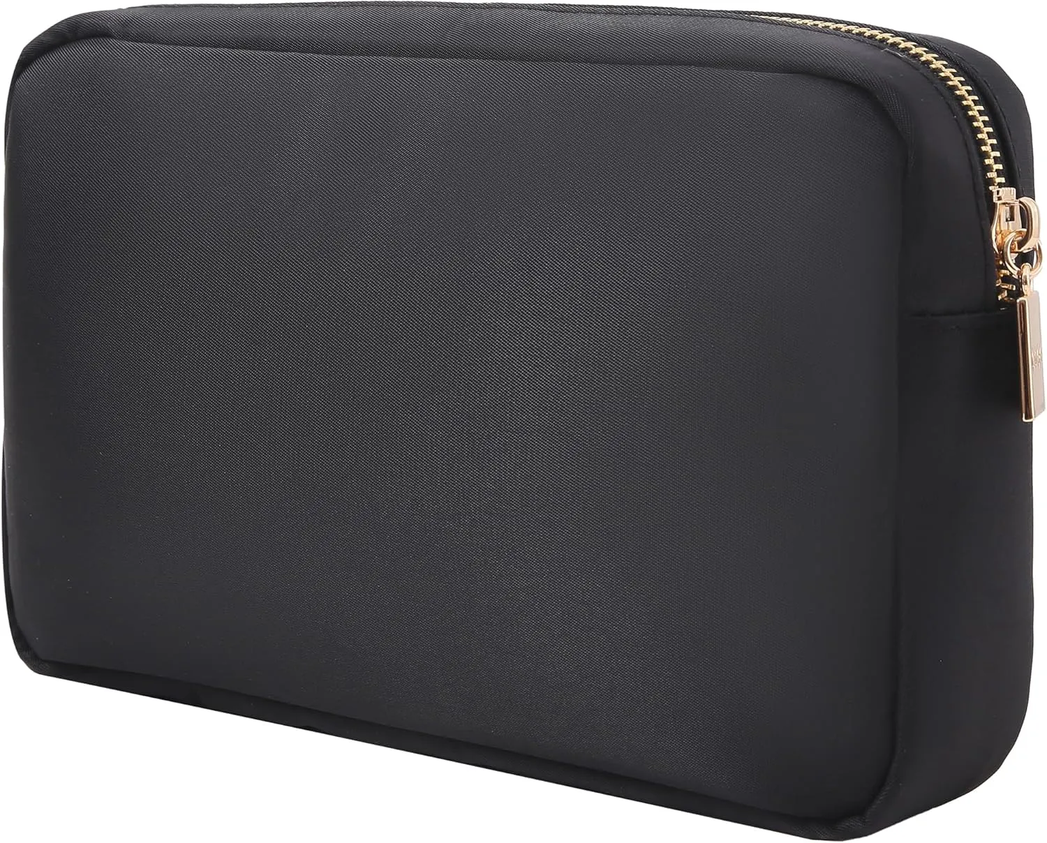 BLOC Bags Travel Makeup Bag, Cosmetic Bags for Women, Medium Cute Toiletry Bag, Make up Bag, Beauty Bag with Chenille Patch and Top Zipper, Inside Zipper Pouch and Mesh Pockets (Black Heart, Black)