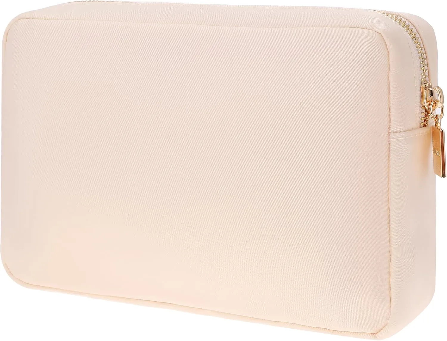 BLOC Bags Travel Makeup Bag, Cosmetic Bags for Women, Medium Cute Toiletry Bag, Make up Bag, Beauty Bag with Chenille Patch and Top Zipper, Inside Zipper Pouch and Mesh Pockets (White Star, Cream)