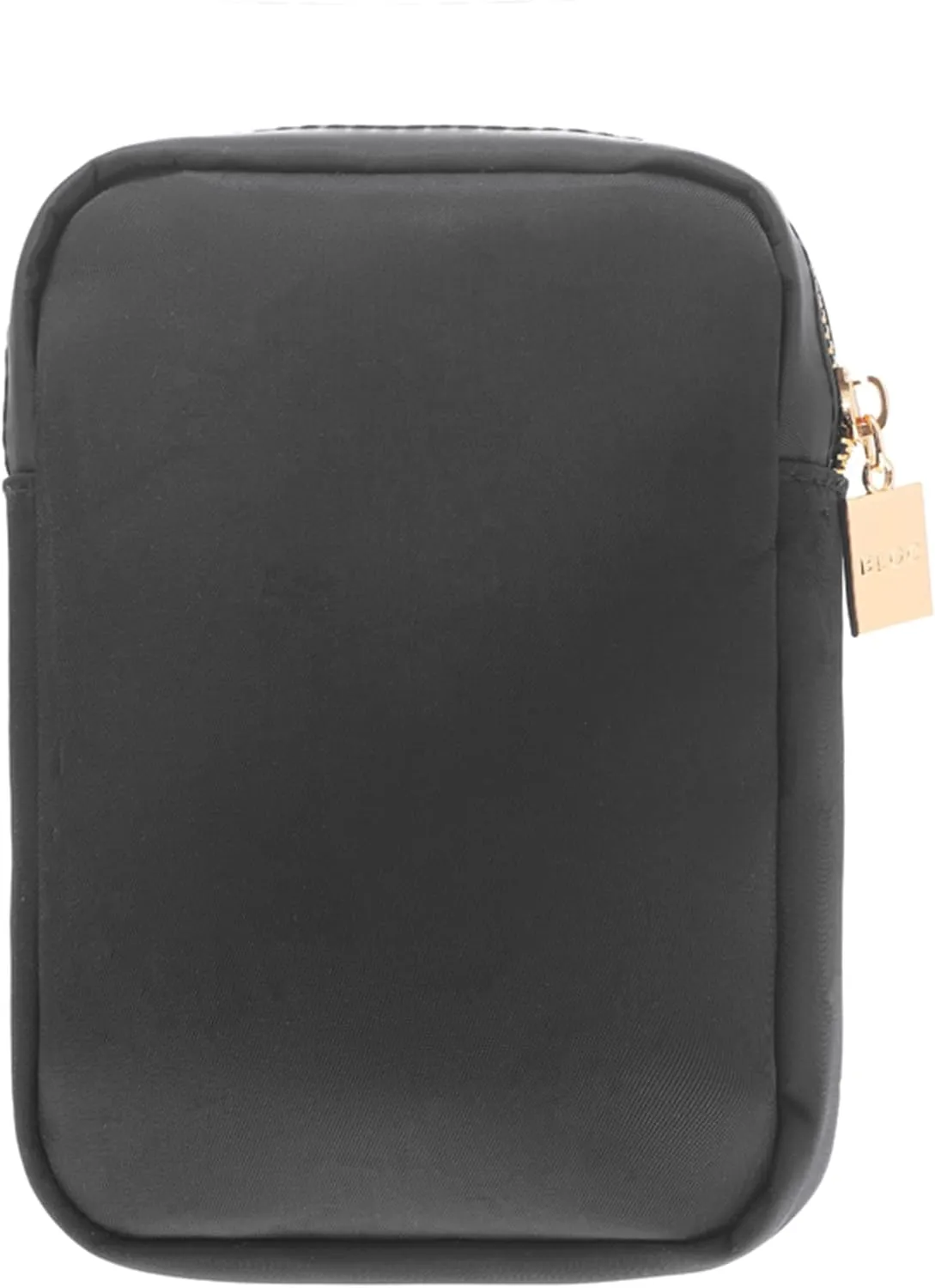 BLOC Bags Travel Makeup Bag, Cosmetic Bags for Women, Mini Makeup Bag, Cute Toiletry Bag, Beauty Bag with Chenille Patch, with Inside Zipper Pouch and Mesh Pockets (Black Heart, Black)