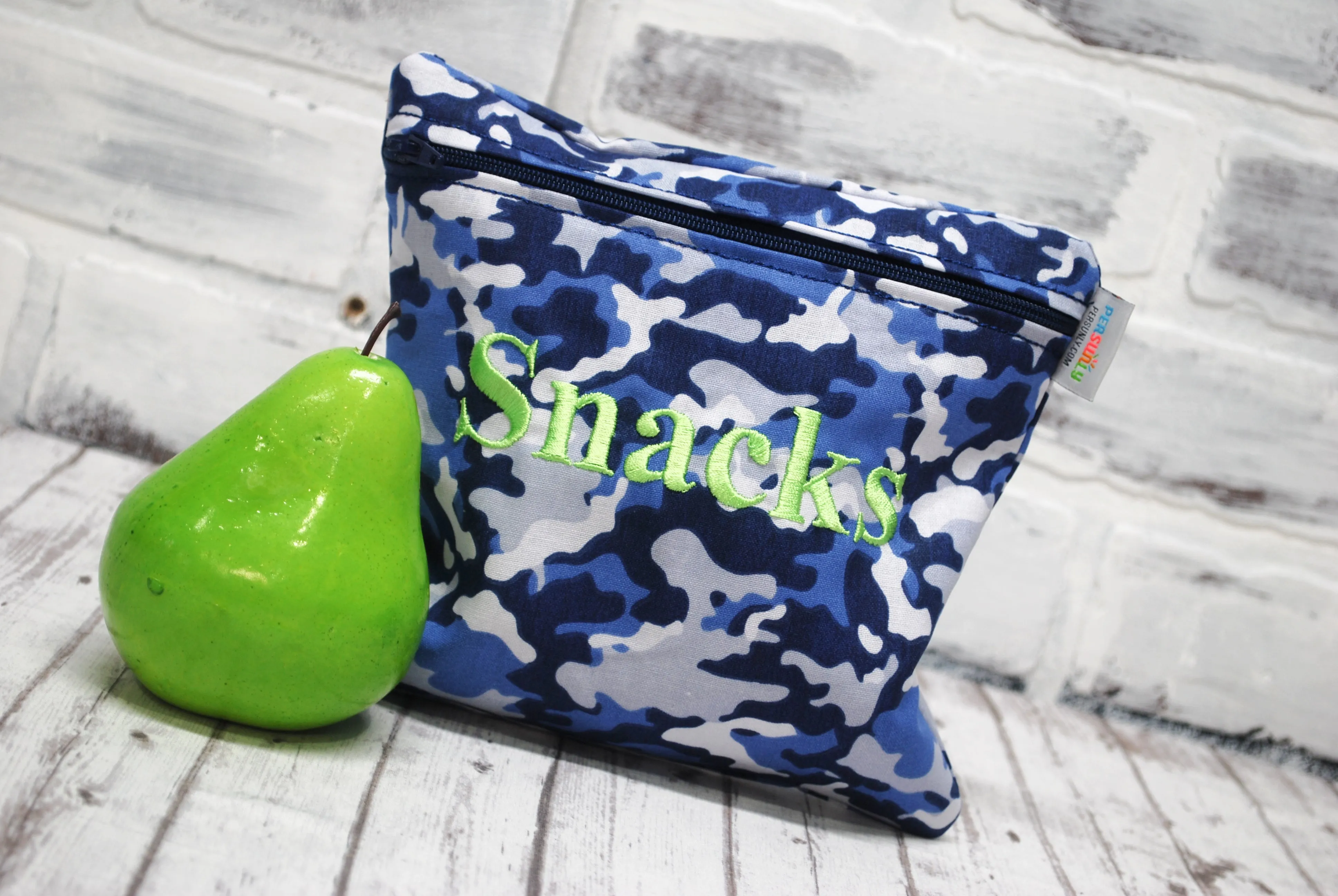 Blue Camo Personalized Reusable Food Bag