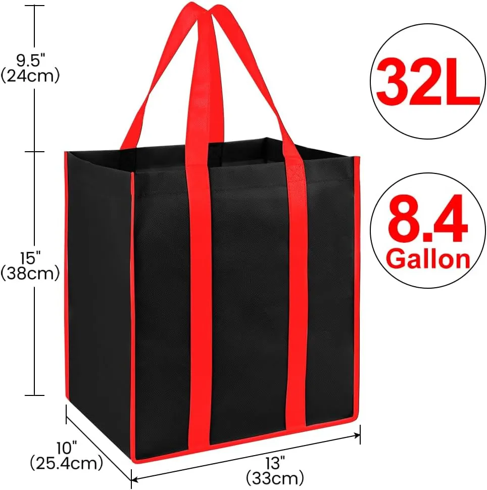 Bodaon 10Pk Collapsible Kitchen Reusable Grocery Bags with Plastic Bottom, the Utility Tote Bag Bulk, Large Folding/Foldable Reusable Shopping Cart for Groceries, Storage Totes Heavy Duty (Black)