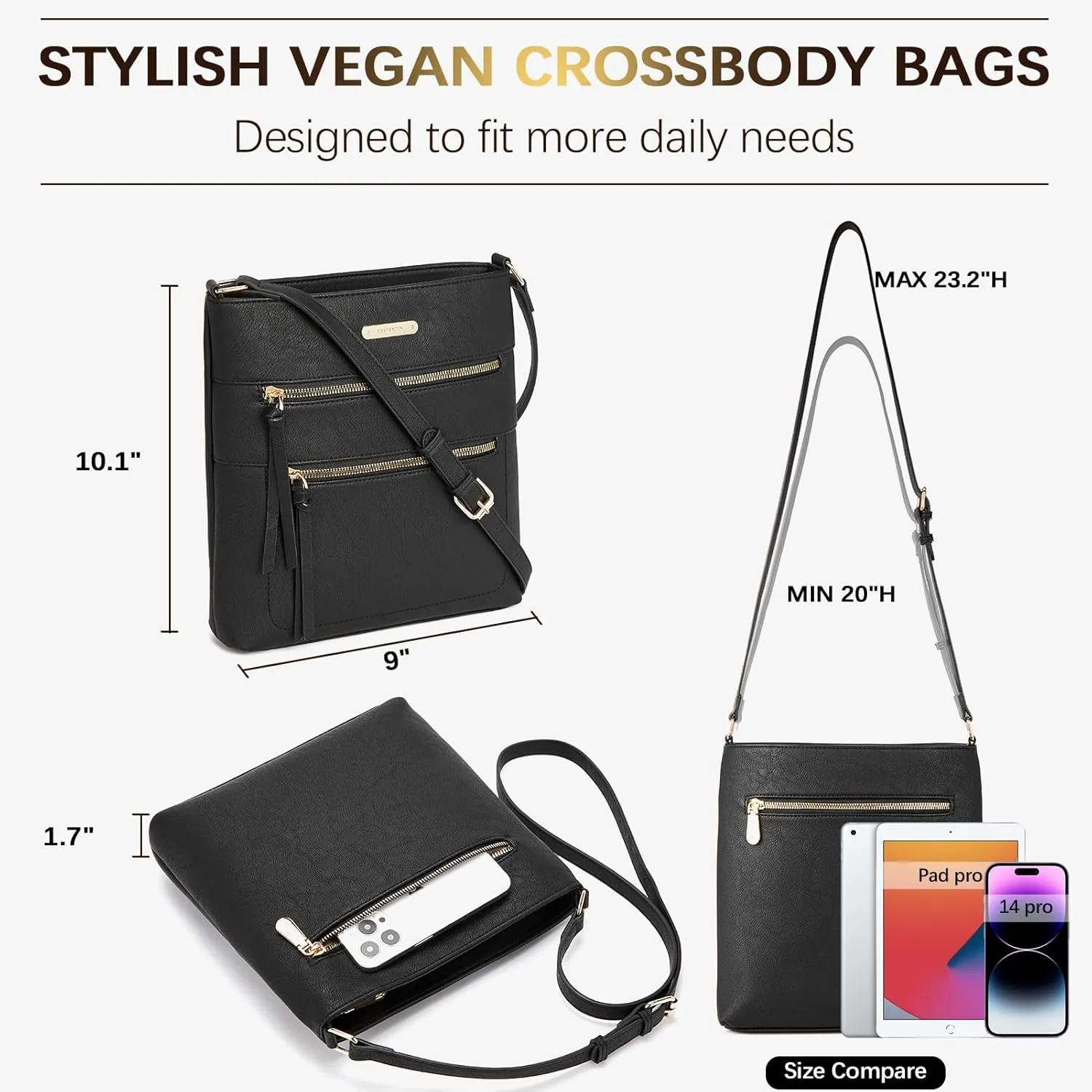 BOSTANTEN Crossbody Bags for Women Trendy Vegan Leather Purse Designer Shoulder Handbags with Adjustable Strap Zipper Pocket