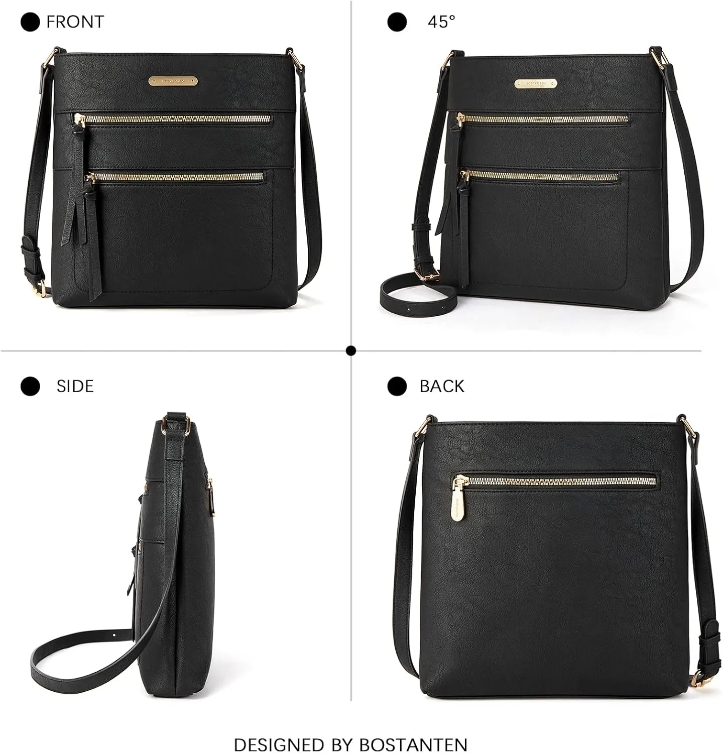 BOSTANTEN Crossbody Bags for Women Trendy Vegan Leather Purse Designer Shoulder Handbags with Adjustable Strap Zipper Pocket